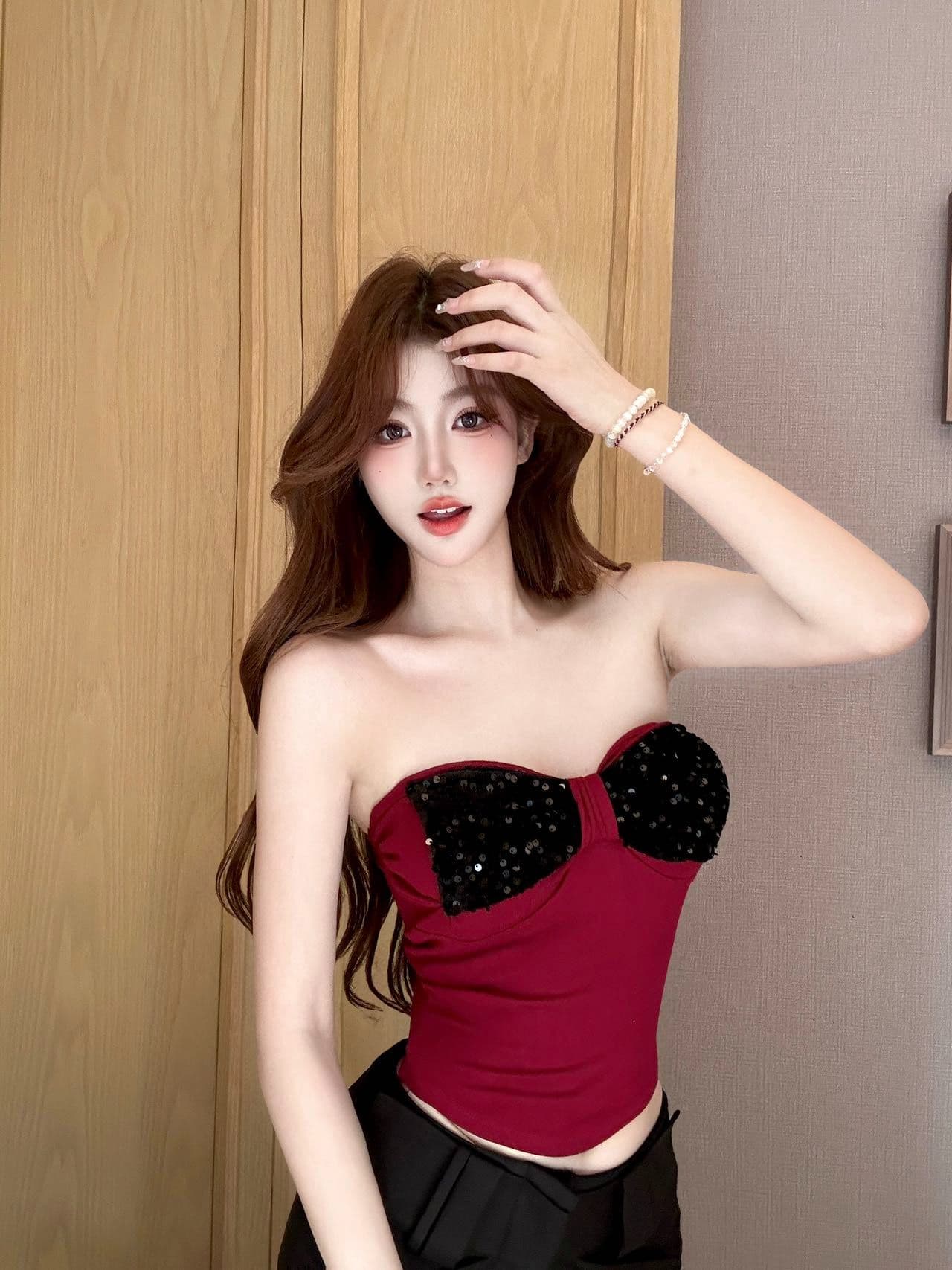 나비 매듭 스팽글 조끼 여성 순수한 욕망 핫걸 섹시함 포장 가슴 몸매 가꾸기 만나는 인사이드 잡아라. 의류 외출용 상세 이미지 6