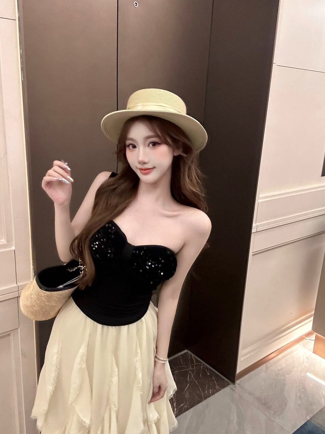 나비 매듭 스팽글 조끼 여성 순수한 욕망 핫걸 섹시함 포장 가슴 몸매 가꾸기 만나는 인사이드 잡아라. 의류 외출용 상세 이미지 9