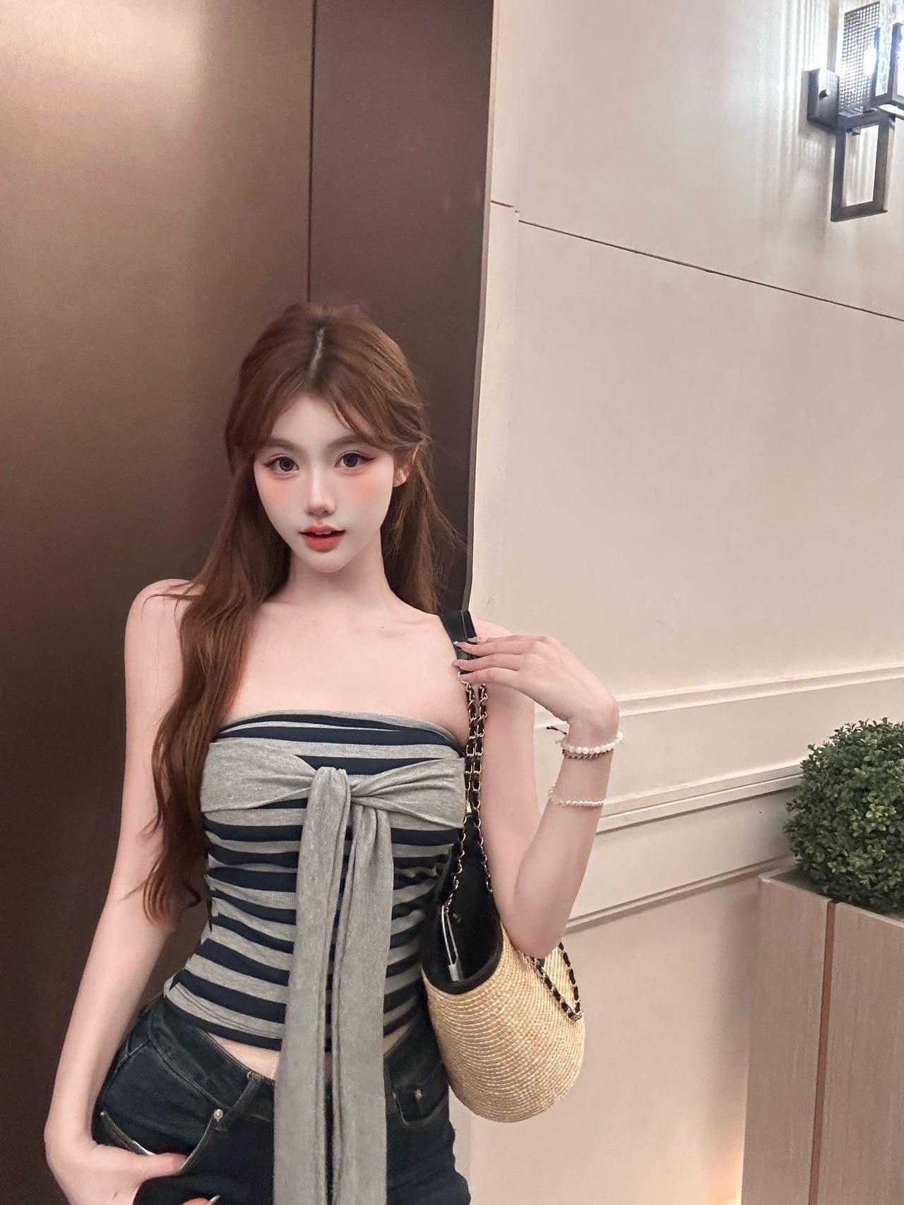 나비 매듭 튜브탑 조끼 여성 여름 순수한 욕망 핫걸 섹시함 포장 가슴 몸매 가꾸기 만나는 인사이드 잡아라. 의류 상세 이미지 4