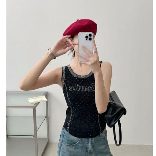 새로운 패션 고급 센스 무거운 작업 알파벳 뜨거운 스와로브스키 품격 높음 폭탄 패션 품격 조끼 이미지 4