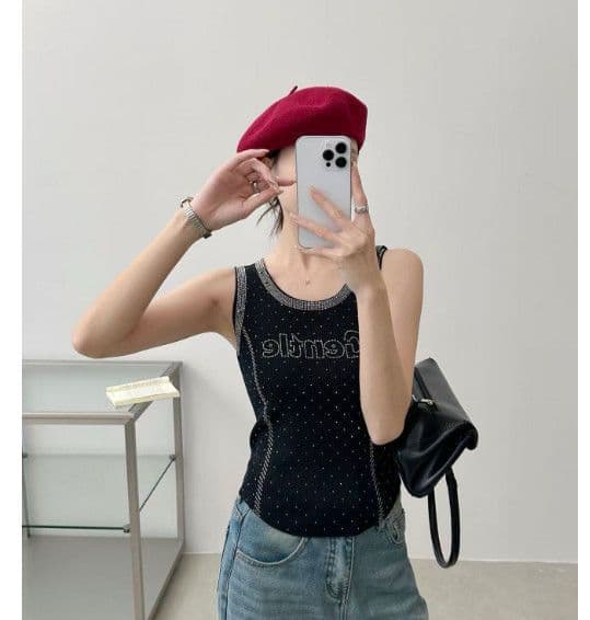 새로운 패션 고급 센스 무거운 작업 알파벳 뜨거운 스와로브스키 품격 높음 폭탄 패션 품격 조끼 상세 이미지 5