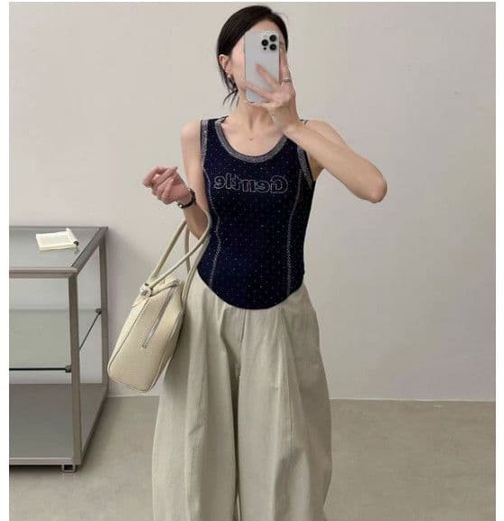 새로운 패션 고급 센스 무거운 작업 알파벳 뜨거운 스와로브스키 품격 높음 폭탄 패션 품격 조끼 상세 이미지 9