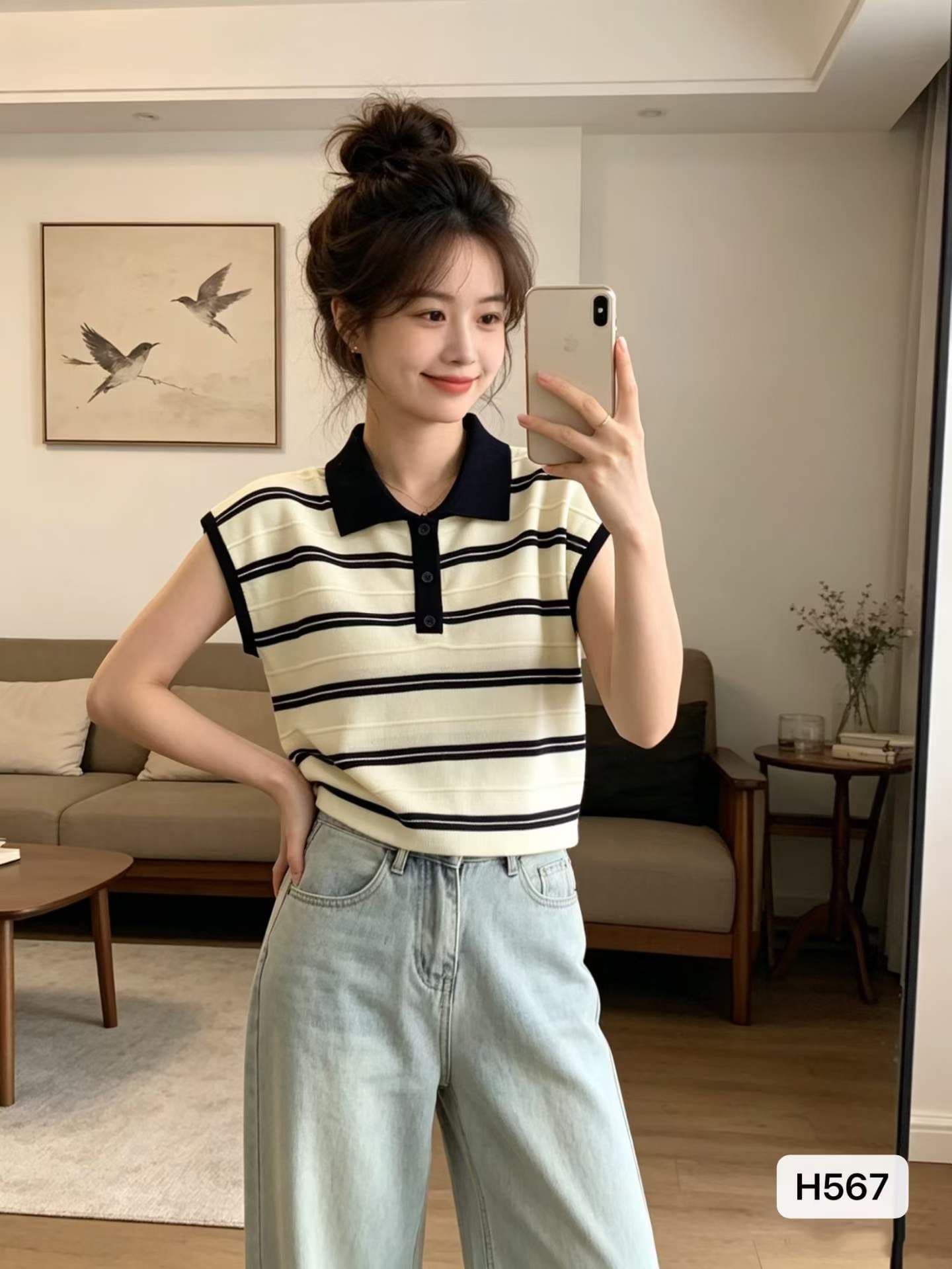 패션 패치워크 스트라이프 반팔 티셔츠 여성 2026 여름 새로운 외국 가스 연령 감소 다용도 캐주얼 니트 스웨터 맨위 상세 이미지 3