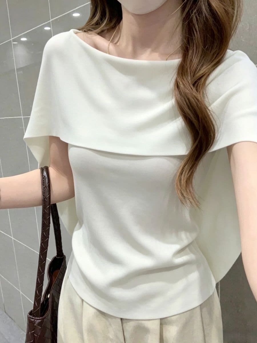 프랑스식 우아함 망토 숄 페이크 레이어드 반팔 티셔츠 여성 여름 새로운 몸매 가꾸기 슬림해 보이는 부드러운 품격 맨위 이미지 2