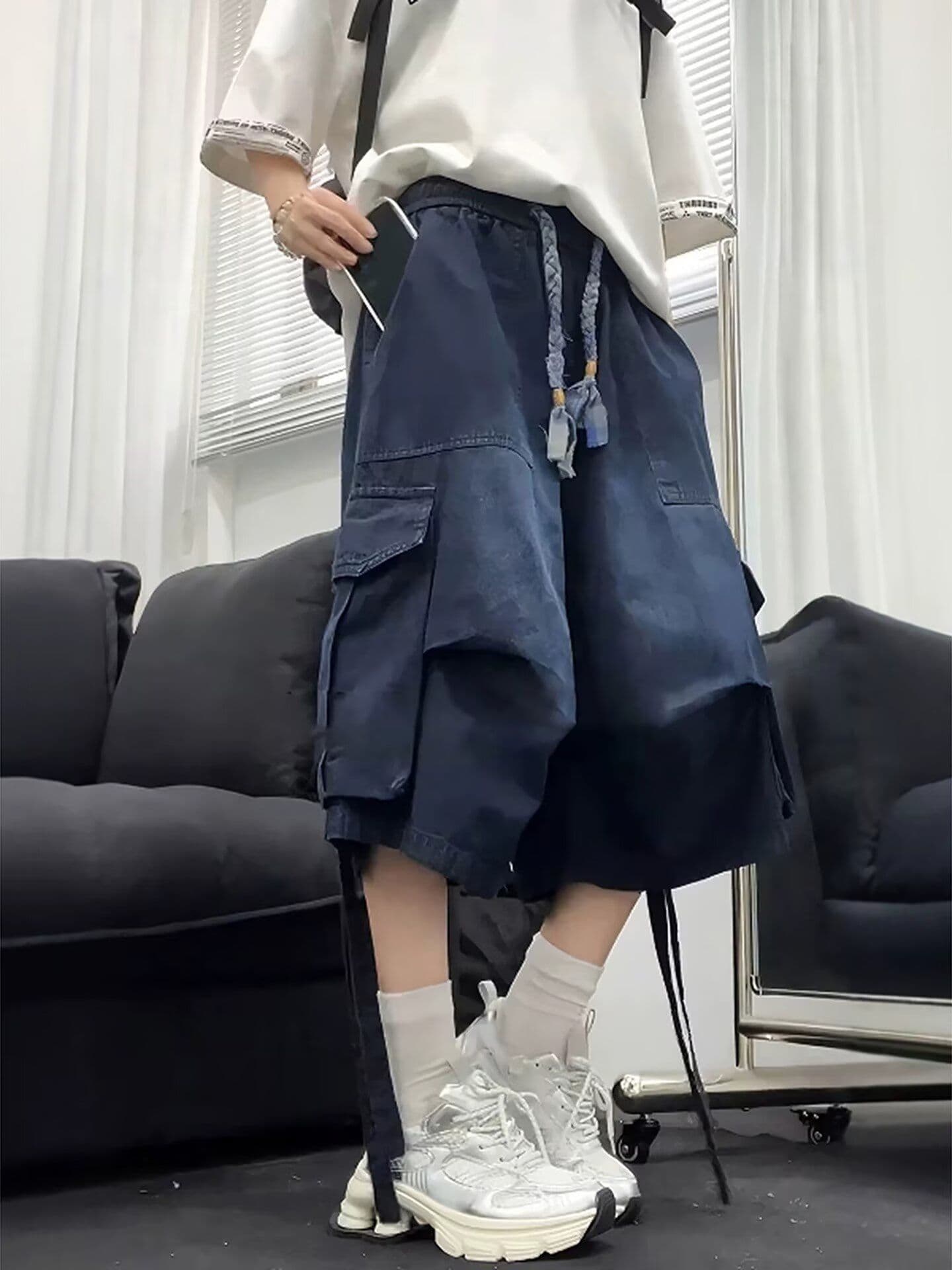 아메리칸 높음 거리 레트로 워싱 빅 포켓 넓은 다리 데님 반바지 여름 조수 브랜드 다용도 루즈핏 짧은 바지 이미지 2