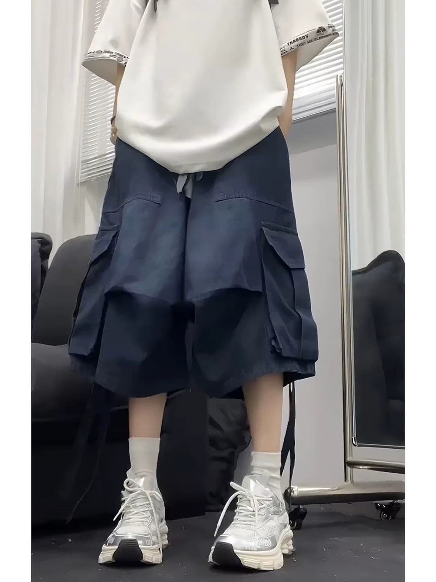 아메리칸 높음 거리 레트로 워싱 빅 포켓 넓은 다리 데님 반바지 여름 조수 브랜드 다용도 루즈핏 짧은 바지