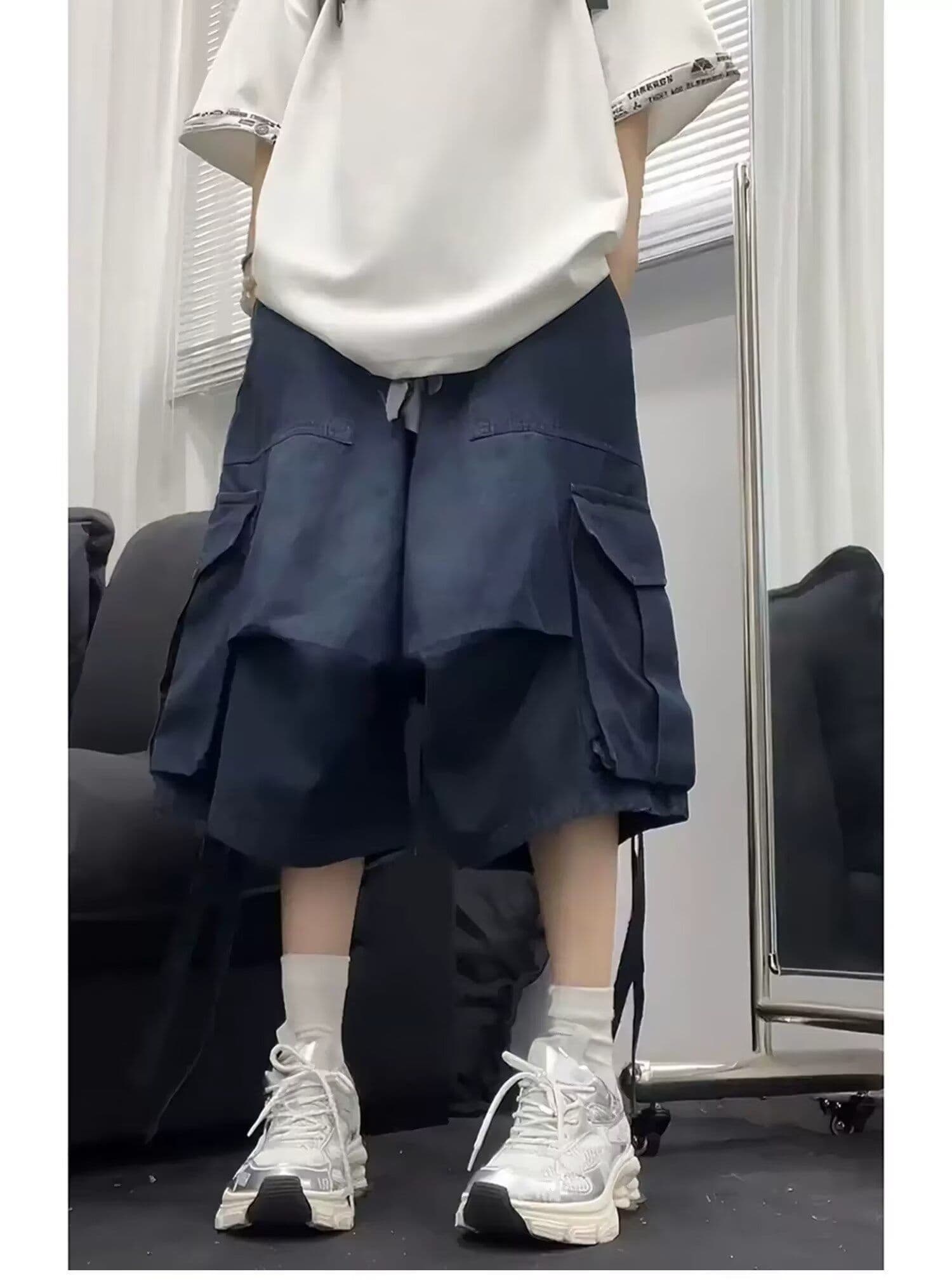 아메리칸 높음 거리 레트로 워싱 빅 포켓 넓은 다리 데님 반바지 여름 조수 브랜드 다용도 루즈핏 짧은 바지 상세 이미지 3