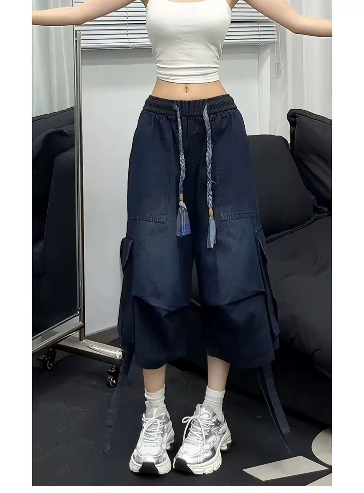 아메리칸 높음 거리 레트로 워싱 빅 포켓 넓은 다리 데님 반바지 여름 조수 브랜드 다용도 루즈핏 짧은 바지 상세 이미지 4