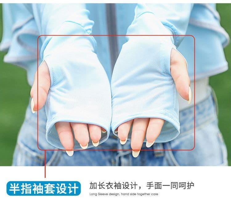 얼음 실크 자외선 차단 맨위 여성 국방 자외선 자외선 차단 복 야외 사이클링 햇빛 가리개 쇼트 스타일 긴팔 재킷 요정 셔츠 여름 상세 이미지 6