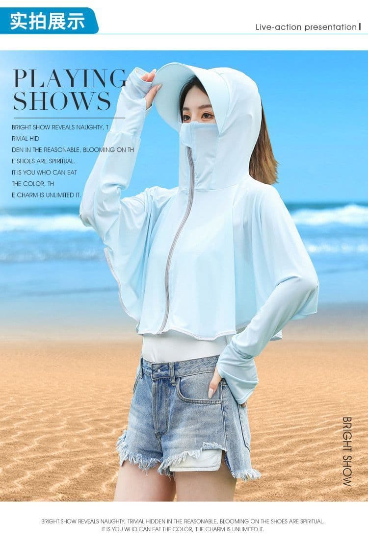 얼음 실크 자외선 차단 맨위 여성 국방 자외선 자외선 차단 복 야외 사이클링 햇빛 가리개 쇼트 스타일 긴팔 재킷 요정 셔츠 여름 상세 이미지 9
