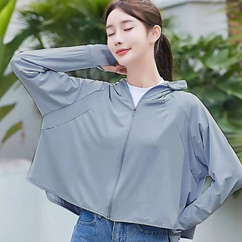 기타 색상 선택 사항 원본 실 얼음 실크 자외선 차단 의류 여성 차가운 센스 자외선 차단 복 통기성 블랙 접착제 모자 국방 자외선 여성 코트 이미지 5