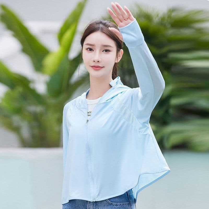 기타 색상 선택 사항 원본 실 얼음 실크 자외선 차단 의류 여성 차가운 센스 자외선 차단 복 통기성 블랙 접착제 모자 국방 자외선 여성 코트 이미지 2