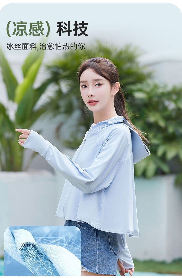 기타 색상 선택 사항 원본 실 얼음 실크 자외선 차단 의류 여성 차가운 센스 자외선 차단 복 통기성 블랙 접착제 모자 국방 자외선 여성 코트 상세 이미지 4