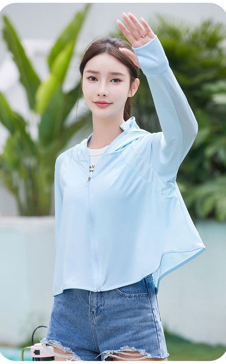 기타 색상 선택 사항 원본 실 얼음 실크 자외선 차단 의류 여성 차가운 센스 자외선 차단 복 통기성 블랙 접착제 모자 국방 자외선 여성 코트 상세 이미지 12