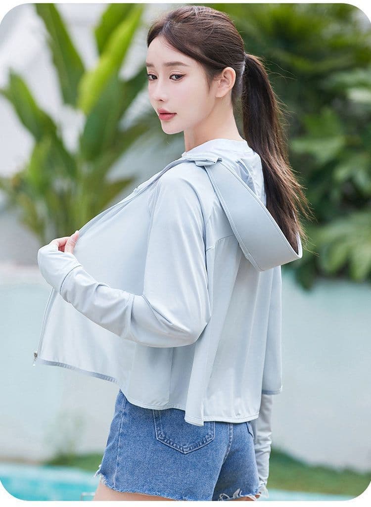 기타 색상 선택 사항 원본 실 얼음 실크 자외선 차단 의류 여성 차가운 센스 자외선 차단 복 통기성 블랙 접착제 모자 국방 자외선 여성 코트 상세 이미지 15