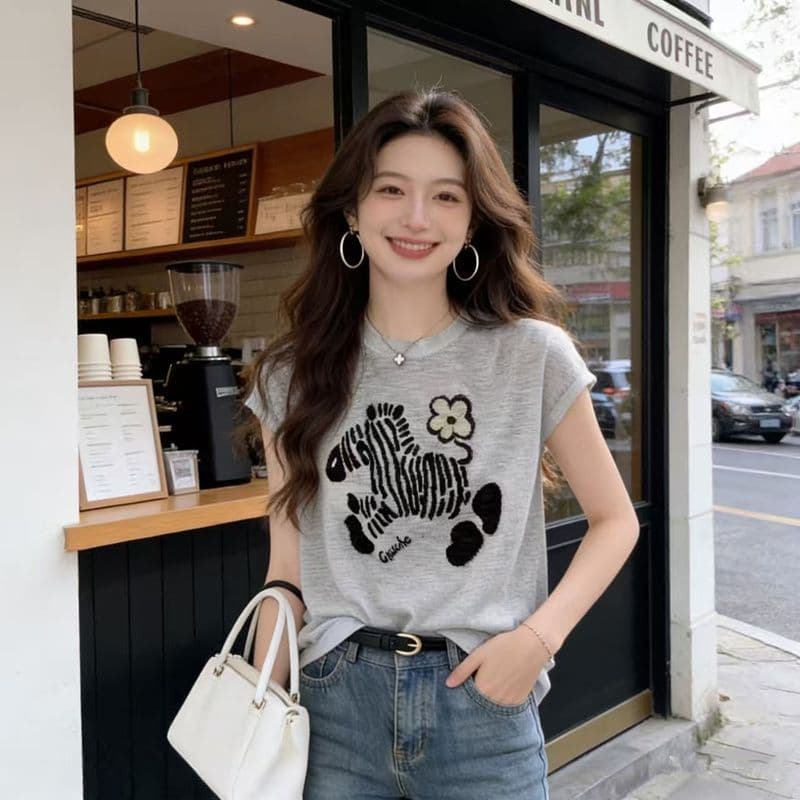 대나무 마디 면 세련된 프린트 티셔츠 2026 여름 새로운 폭발 차가운 센스 슬림해 보이는 다용도 외국 가스 맨위