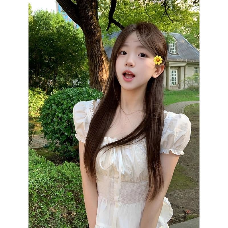 뒤로 명중 가져 가라. 펌프 로프 스트랩 한쪽 칼라 레이스 쉬폰 거품 소매 셔츠 순수한 욕망 쇼트 스타일 소매 꽃무늬 맨위 이미지 2