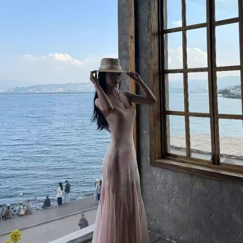 시간 아직도 느낌 렌더링 꽃무늬 여성 드레스 여름 슈퍼 요정 핑크색 거즈 스커트 섹시함 타이트 스커트 허리 수축 몸매 가꾸기 인어 꼬리 스커트 상세 이미지 1