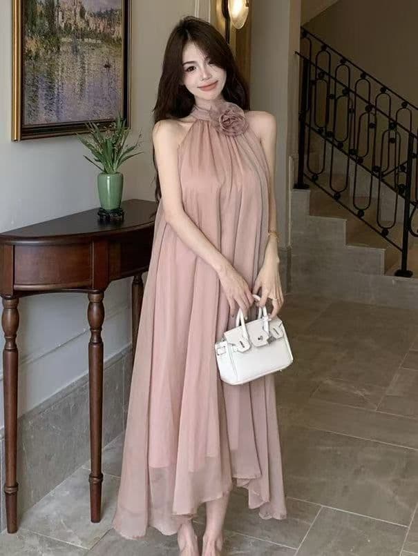디자인 센스 루즈핏 꽃 행침 목 민소매 드레스 요정 여름 부드러운 바람 프랑스식 오프숄더 치마 롱 스커트 트렌디 이미지 2