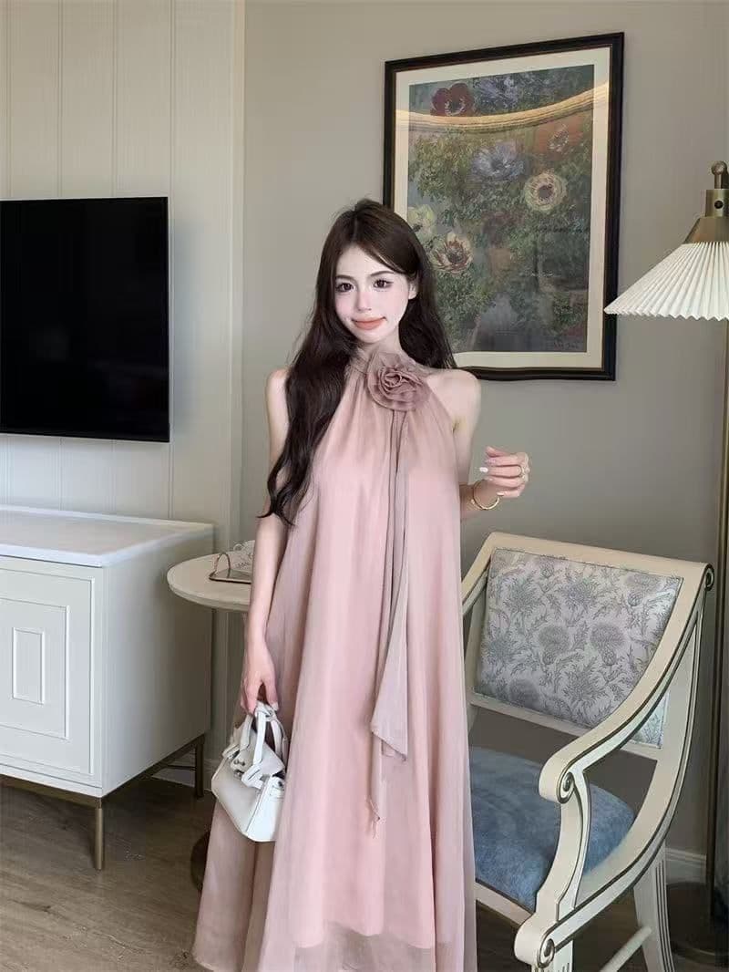 디자인 센스 루즈핏 꽃 행침 목 민소매 드레스 요정 여름 부드러운 바람 프랑스식 오프숄더 치마 롱 스커트 트렌디 이미지 4