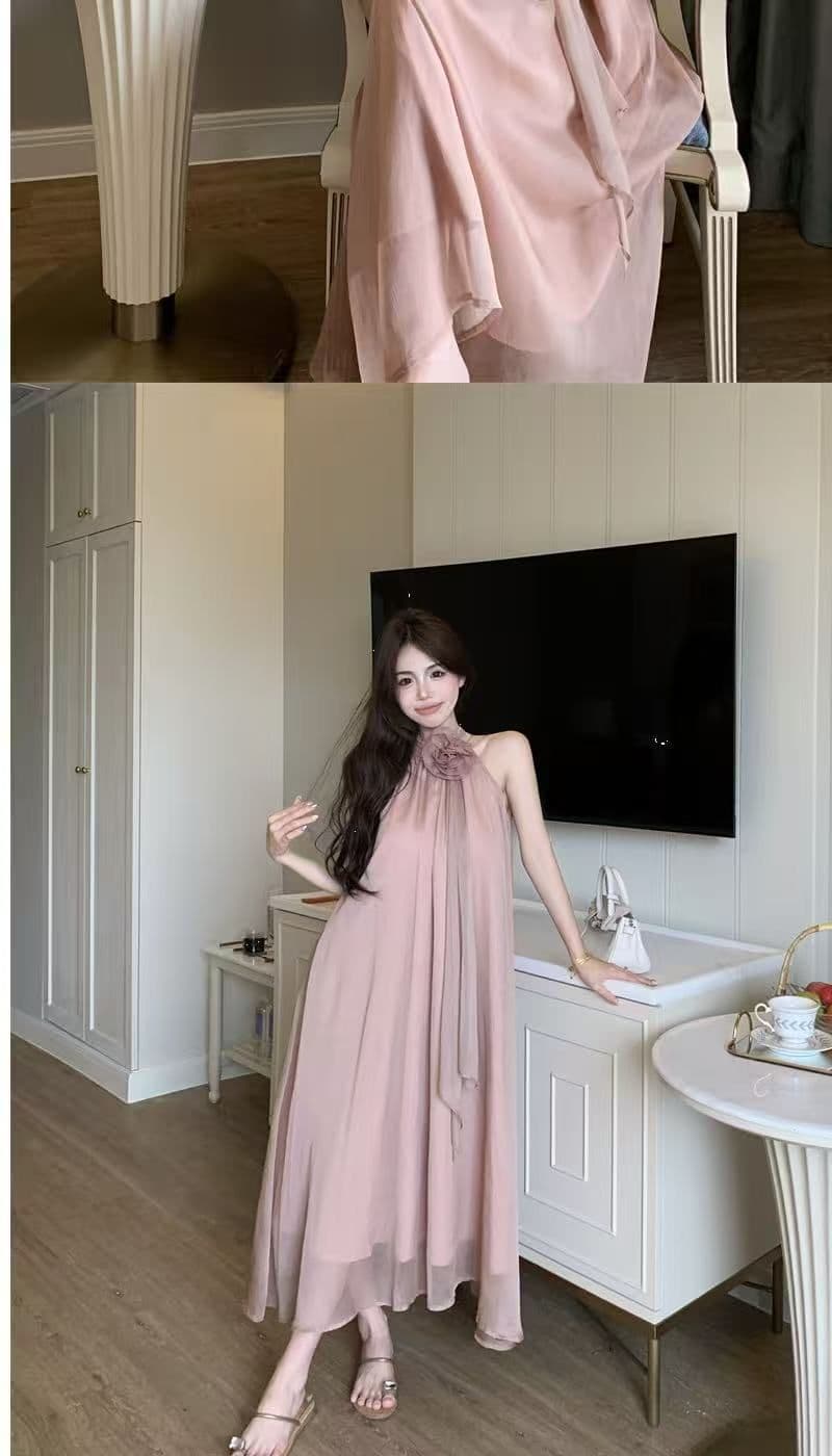 디자인 센스 루즈핏 꽃 행침 목 민소매 드레스 요정 여름 부드러운 바람 프랑스식 오프숄더 치마 롱 스커트 트렌디 상세 이미지 8