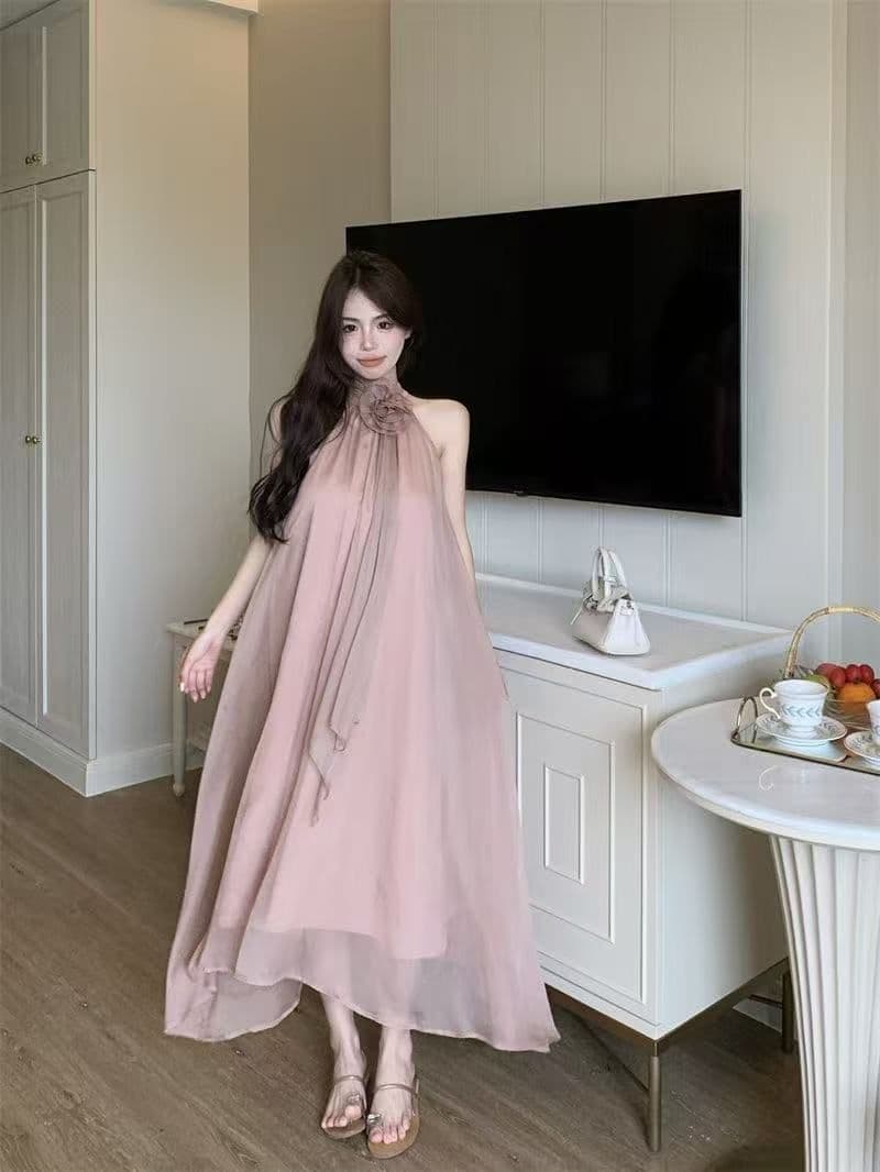 디자인 센스 루즈핏 꽃 행침 목 민소매 드레스 요정 여름 부드러운 바람 프랑스식 오프숄더 치마 롱 스커트 트렌디 상세 이미지 19