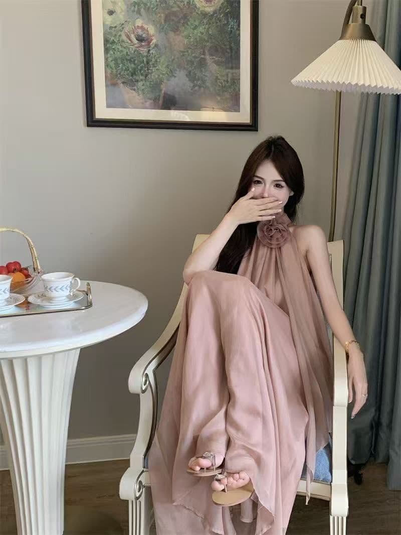 디자인 센스 루즈핏 꽃 행침 목 민소매 드레스 요정 여름 부드러운 바람 프랑스식 오프숄더 치마 롱 스커트 트렌디 상세 이미지 20