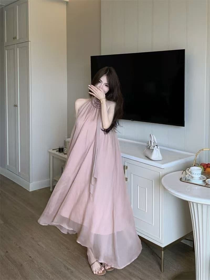 디자인 센스 루즈핏 꽃 행침 목 민소매 드레스 요정 여름 부드러운 바람 프랑스식 오프숄더 치마 롱 스커트 트렌디 상세 이미지 21