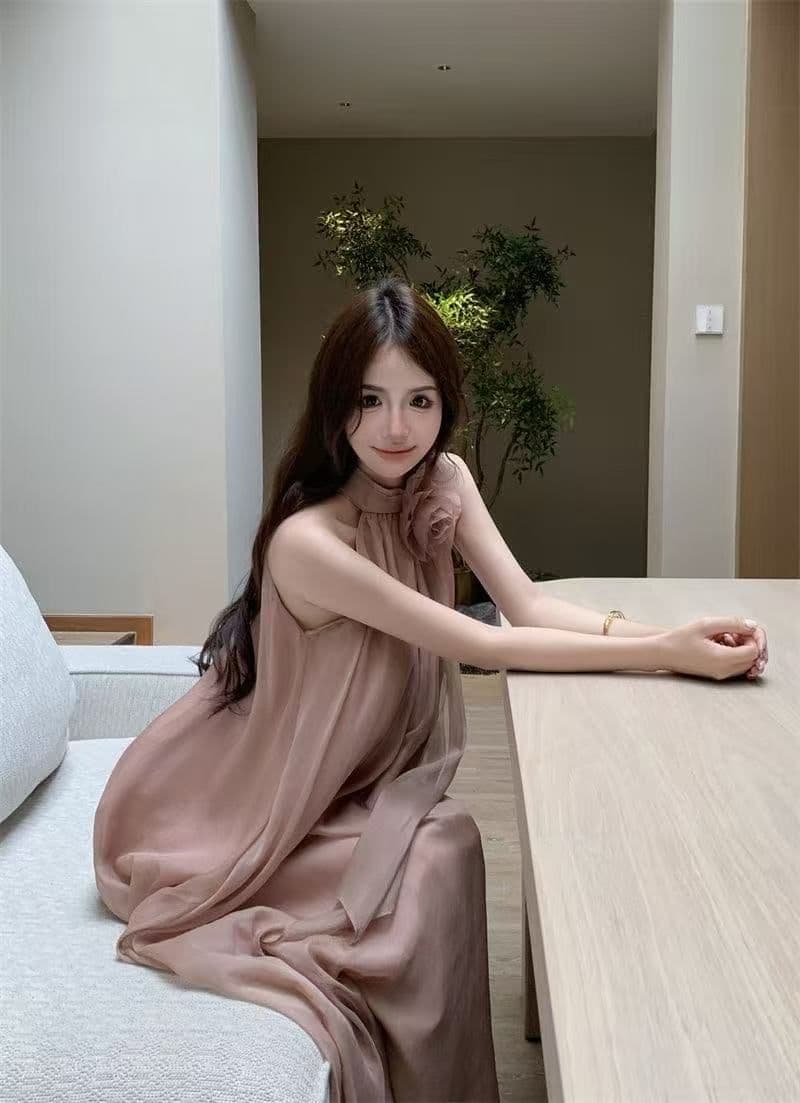 디자인 센스 루즈핏 꽃 행침 목 민소매 드레스 요정 여름 부드러운 바람 프랑스식 오프숄더 치마 롱 스커트 트렌디 상세 이미지 25