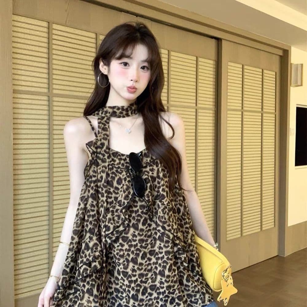 2026 여름 새로운 레트로 루즈핏 패션 핫걸 다용도 느긋한 바람 레오파드 무늬 캐미솔 맨위 여성 chic 이미지 4