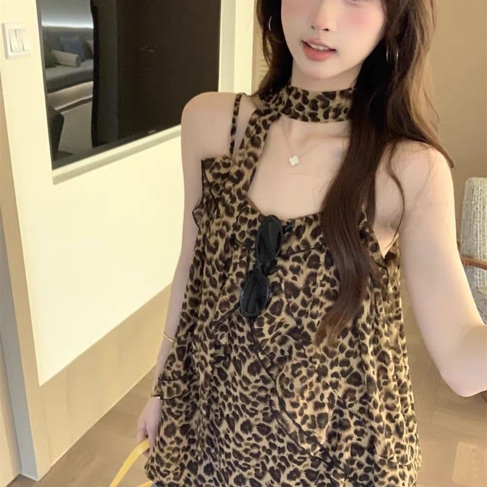 2026 여름 새로운 레트로 루즈핏 패션 핫걸 다용도 느긋한 바람 레오파드 무늬 캐미솔 맨위 여성 chic 상세 이미지 5