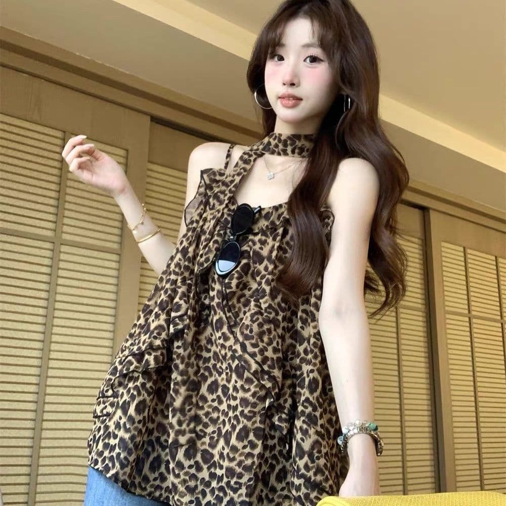 2026 여름 새로운 레트로 루즈핏 패션 핫걸 다용도 느긋한 바람 레오파드 무늬 캐미솔 맨위 여성 chic 상세 이미지 8