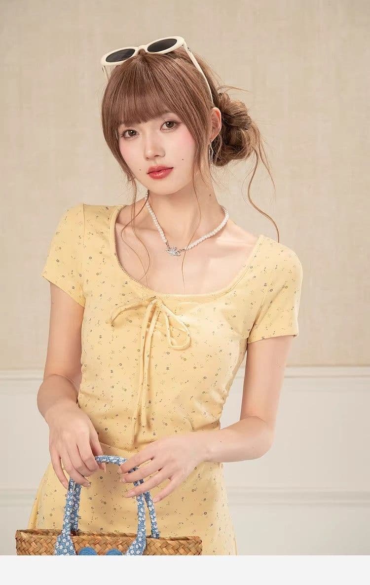여름 순수한 욕망 바람 몸매 가꾸기 꽃무늬 달콤함 허리 수축 슬림해 보이는 품격 한여름 드레스 레이스 광장 칼라 반팔 치마 상세 이미지 3