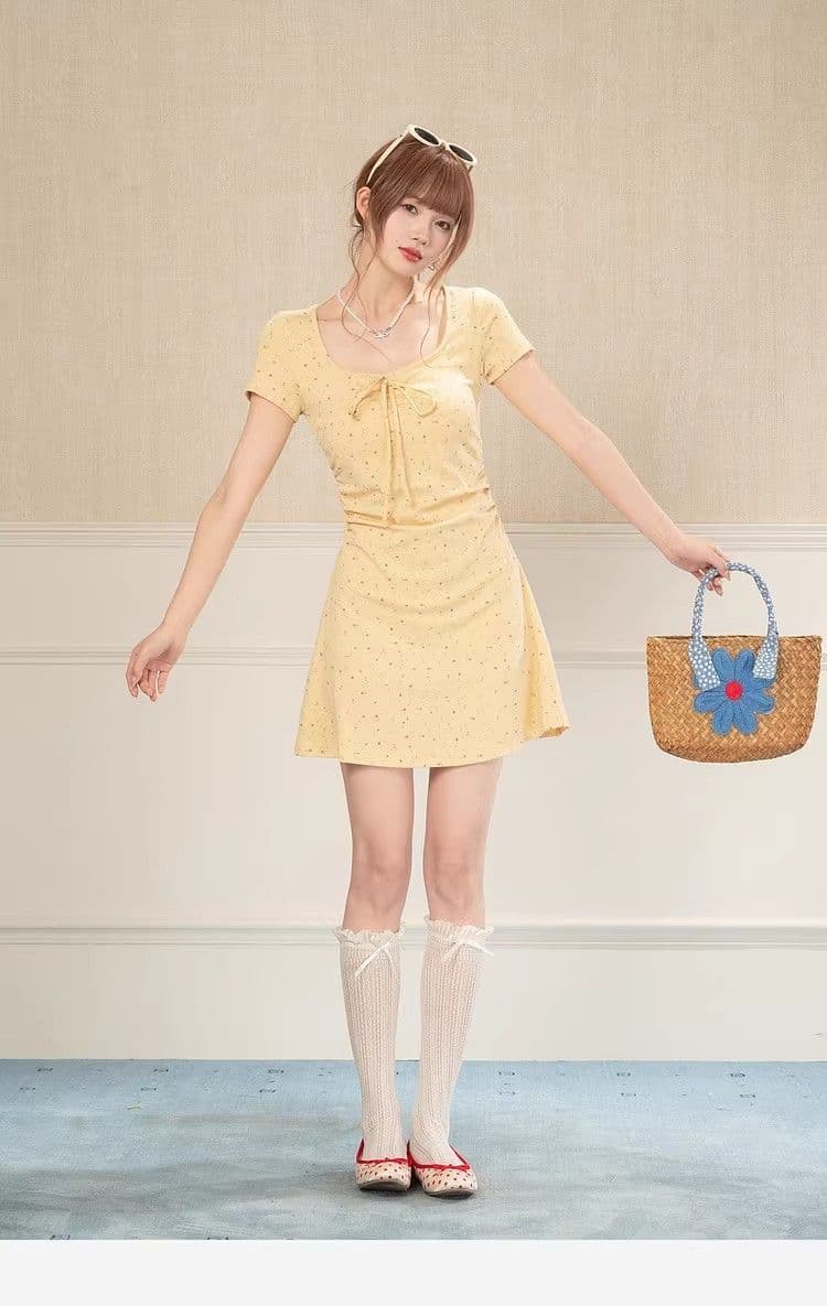 여름 순수한 욕망 바람 몸매 가꾸기 꽃무늬 달콤함 허리 수축 슬림해 보이는 품격 한여름 드레스 레이스 광장 칼라 반팔 치마 상세 이미지 5