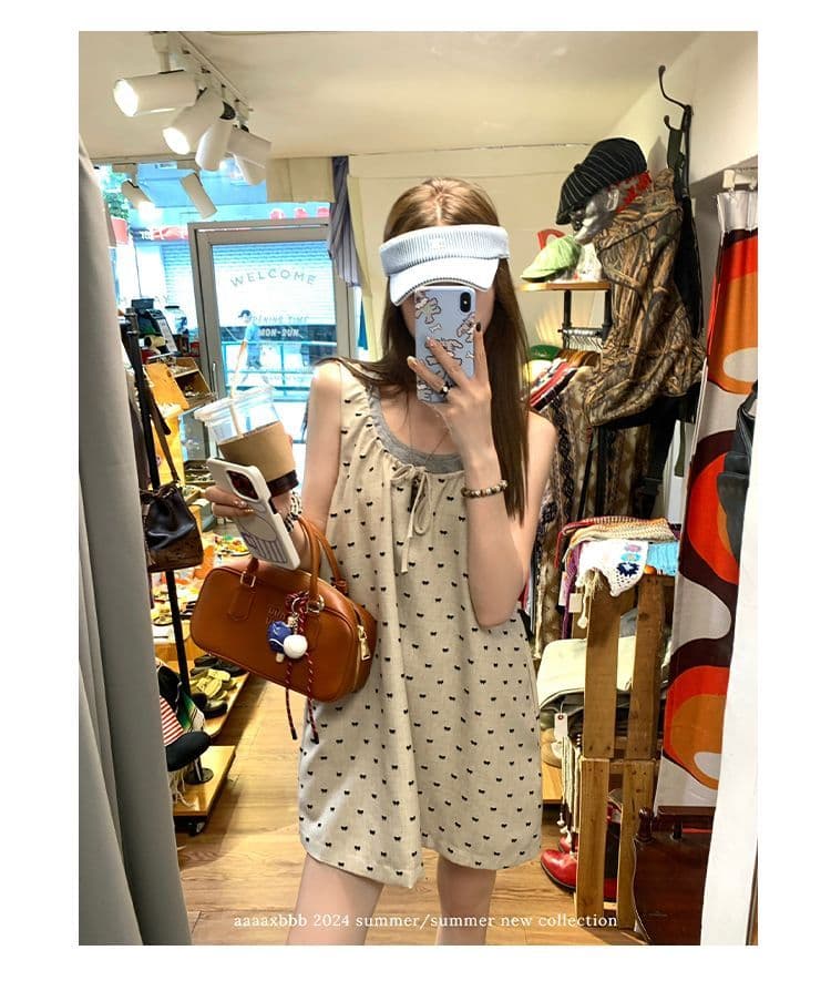 aaaaxbbb 니아 미 당겨서 회화 사회 du 홈 이중층 슬립 드레스 펌프 로프 디자인 센스 도트 무늬 조끼 스커트 상세 이미지 3