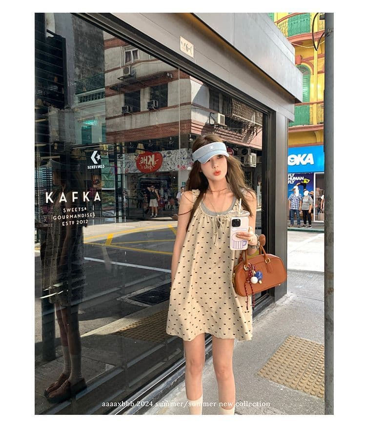 aaaaxbbb 니아 미 당겨서 회화 사회 du 홈 이중층 슬립 드레스 펌프 로프 디자인 센스 도트 무늬 조끼 스커트 상세 이미지 5