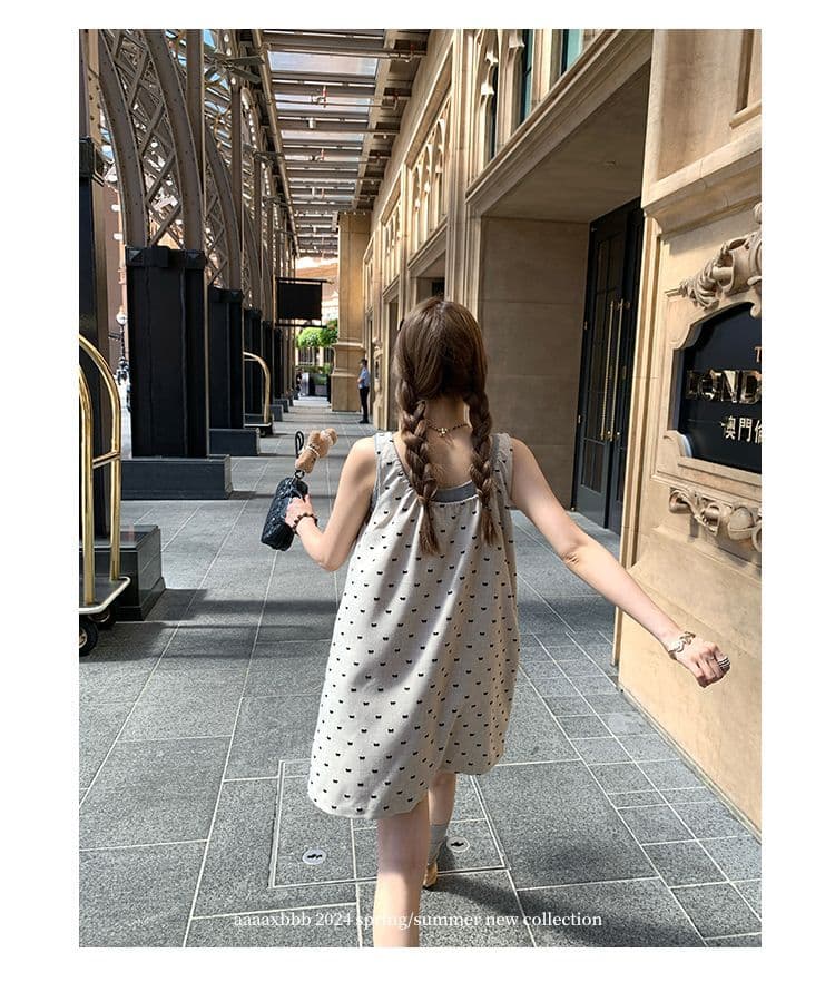 aaaaxbbb 니아 미 당겨서 회화 사회 du 홈 이중층 슬립 드레스 펌프 로프 디자인 센스 도트 무늬 조끼 스커트 상세 이미지 14