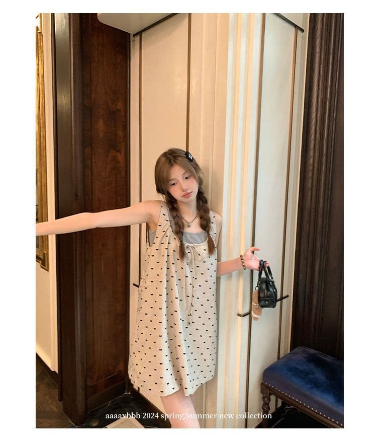 aaaaxbbb 니아 미 당겨서 회화 사회 du 홈 이중층 슬립 드레스 펌프 로프 디자인 센스 도트 무늬 조끼 스커트 상세 이미지 19