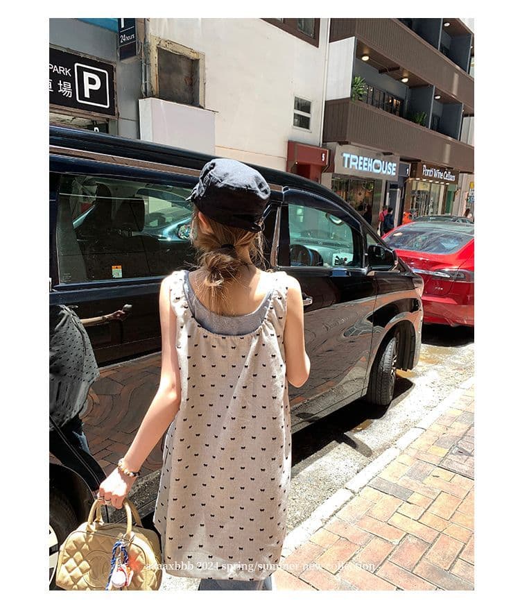 aaaaxbbb 니아 미 당겨서 회화 사회 du 홈 이중층 슬립 드레스 펌프 로프 디자인 센스 도트 무늬 조끼 스커트 상세 이미지 20