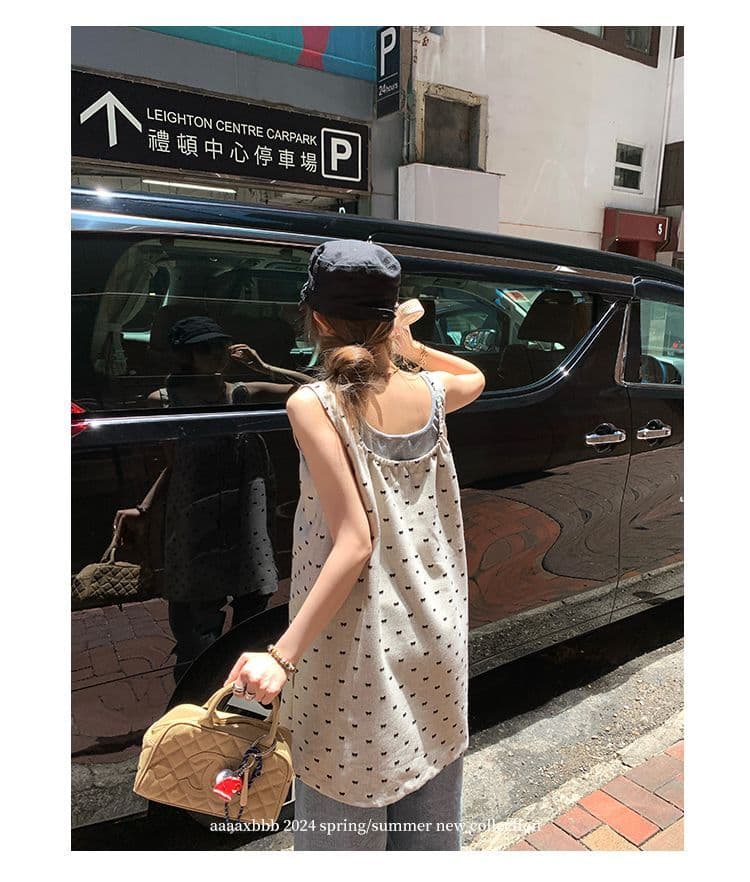 aaaaxbbb 니아 미 당겨서 회화 사회 du 홈 이중층 슬립 드레스 펌프 로프 디자인 센스 도트 무늬 조끼 스커트 상세 이미지 29