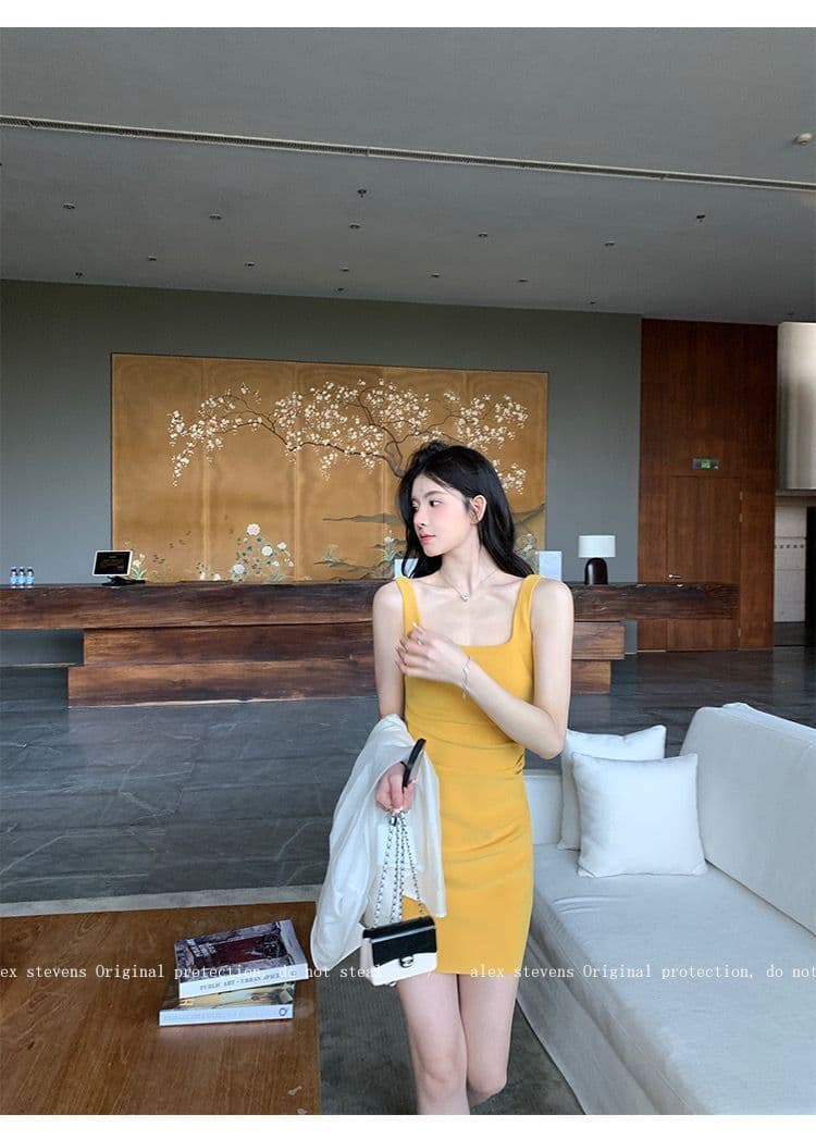 품격 2026 한국 스타일 광장 칼라 주름 허리 수축 여름 슬립 드레스 몸매 가꾸기 섹시함 미니 스커트 봄 여름 치마 상세 이미지 7