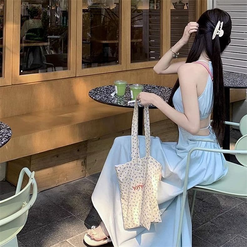 핑크색 행침 목 슬립 드레스 아이들 여름 디자인 센스 작은 대중 핫걸 감기 센스 휴가 바람 이슬 허리 롱 스커트 상세 이미지 2