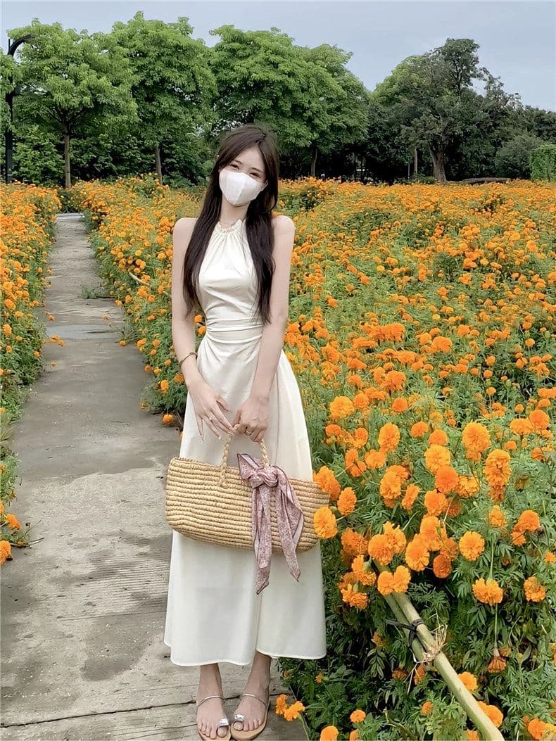 핑크색 행침 목 슬립 드레스 아이들 여름 디자인 센스 작은 대중 핫걸 감기 센스 휴가 바람 이슬 허리 롱 스커트 상세 이미지 17