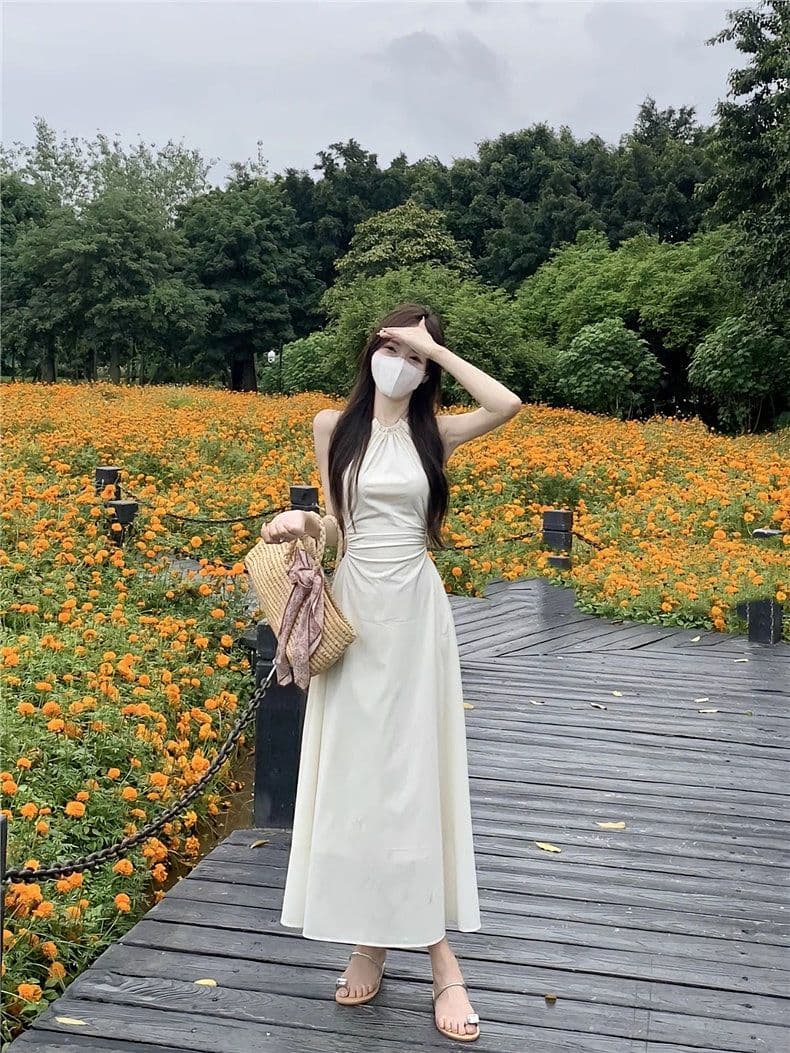 핑크색 행침 목 슬립 드레스 아이들 여름 디자인 센스 작은 대중 핫걸 감기 센스 휴가 바람 이슬 허리 롱 스커트 상세 이미지 18