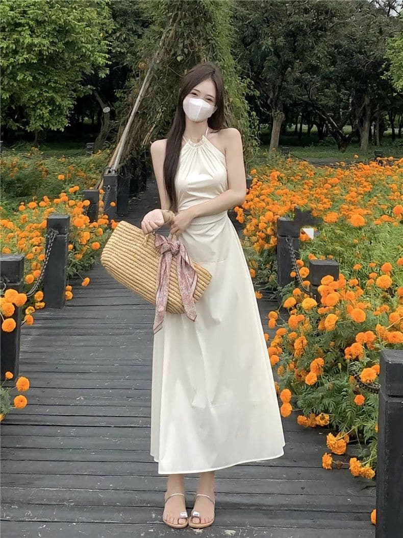 핑크색 행침 목 슬립 드레스 아이들 여름 디자인 센스 작은 대중 핫걸 감기 센스 휴가 바람 이슬 허리 롱 스커트 상세 이미지 21