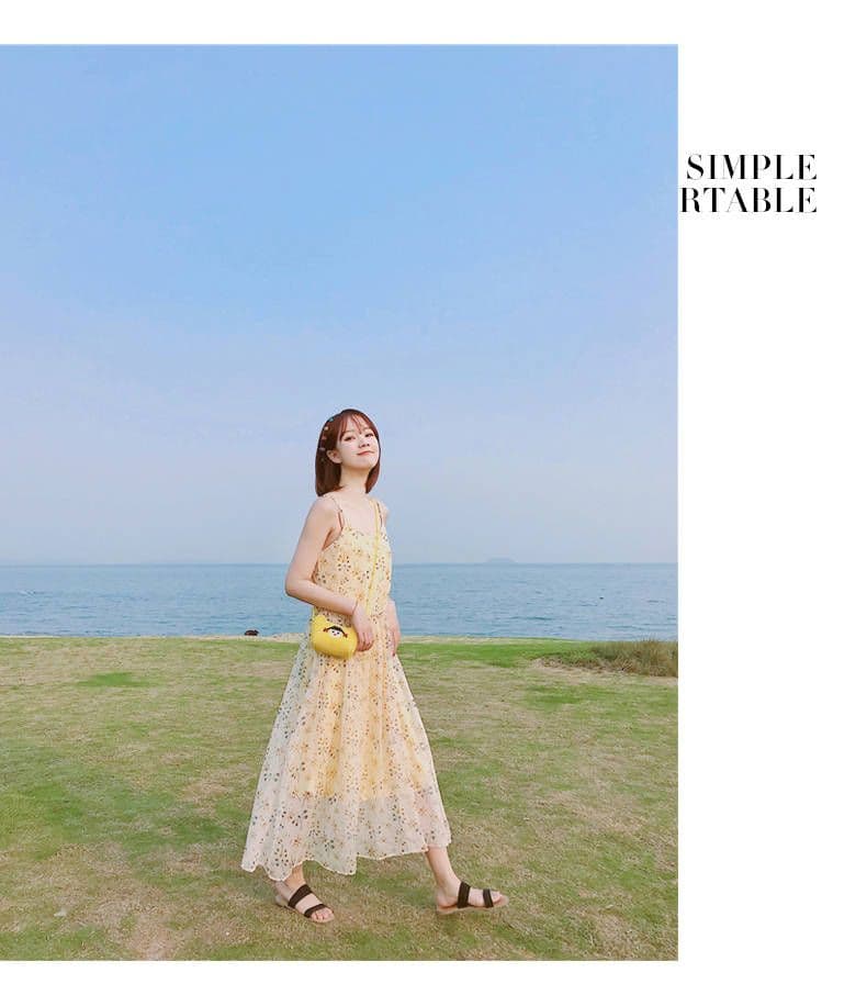 2026 새로운 치마 아이들 봄 여름 작은 청신 슈퍼 요정 학생 꽃무늬 드레스 슬립 드레스 쉬폰 스커트 여성 롱 스커트 상세 이미지 11