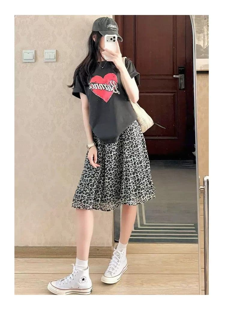 아메리칸 레트로 레오파드 무늬 망사 반신 스커트 여성 여름 새로운 품격 하이웨이스트 한 마디 디자인 도루 센스 큰 진자 우산 치마 상세 이미지 16