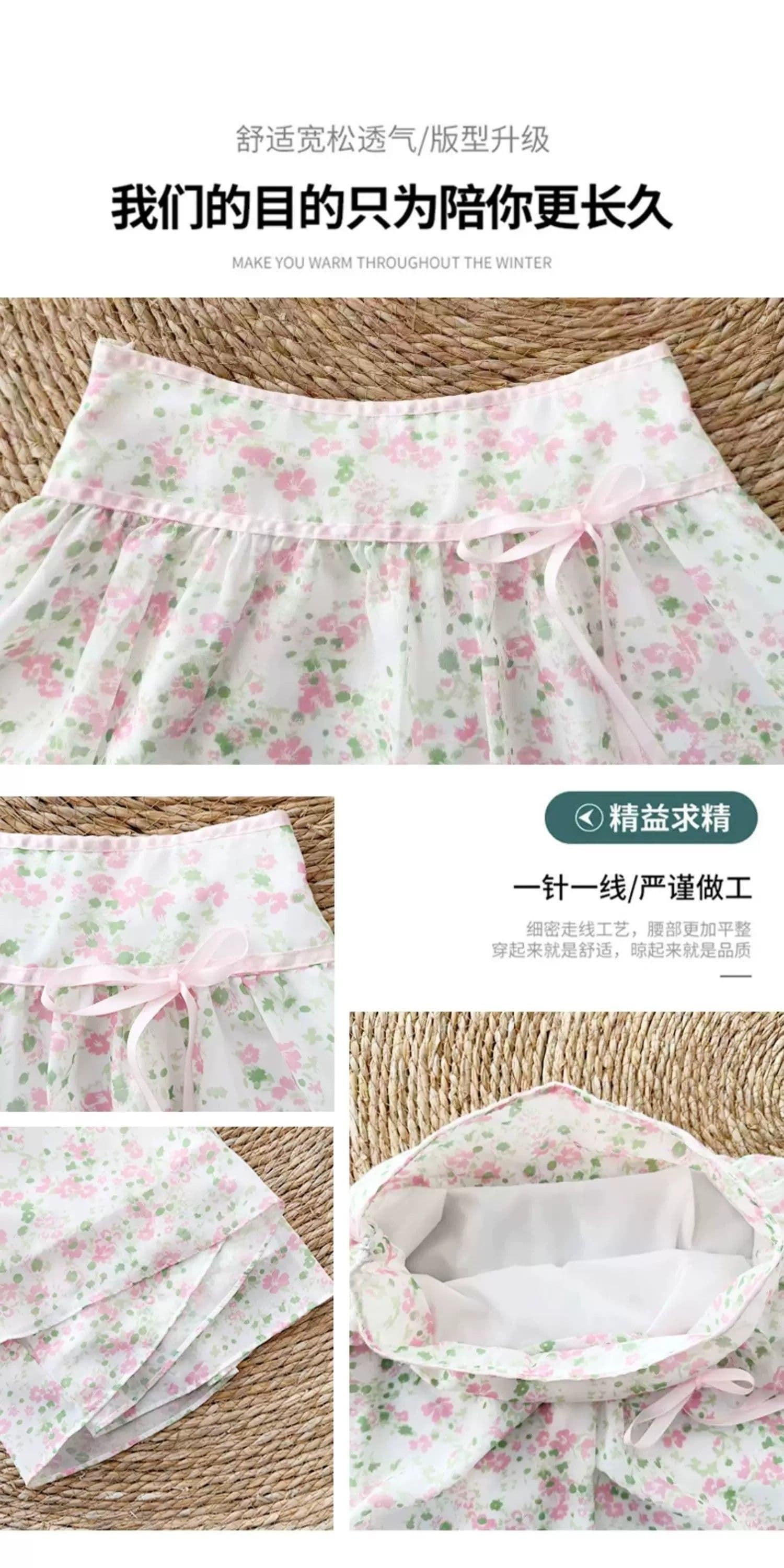 화이트 나비 넥타이 꽃무늬 반신 스커트 여성 여름 작은 키 한 부서 소녀 센스 부드러운 미니 스커트 케이크 드레스 상세 이미지 6