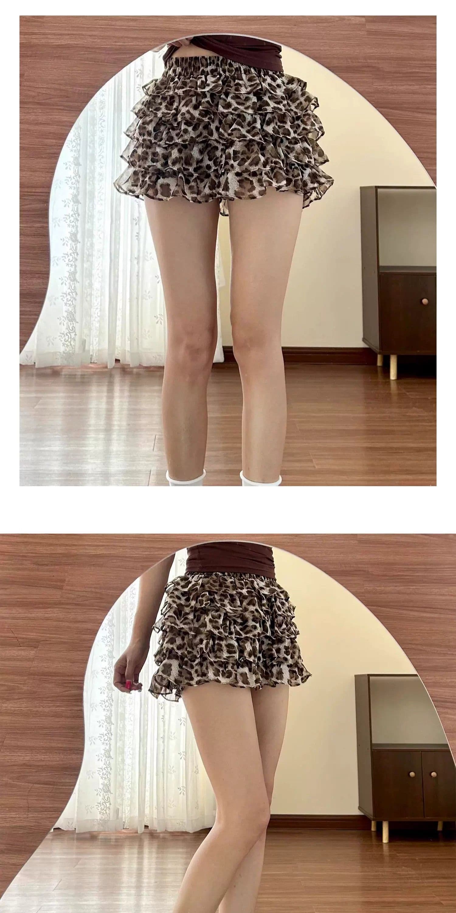 아메리칸 핫걸 쉬폰 레오파드 무늬 반신 스커트 여성 퍼프 케이크 미니 스커트 여름 얇은 새로운 하이웨이스트 한 마디 노출 방지 상세 이미지 12