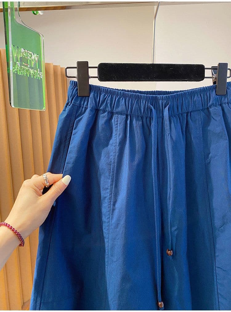 원본 원단 특별 빅 사이즈 300 근 파란색 9 포인트 캐주얼 바지 여성 여름 루즈핏 스트레이트 팬츠 와이드 레그 팬츠 상세 이미지 7